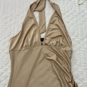 Elegant Gold Halter Dress